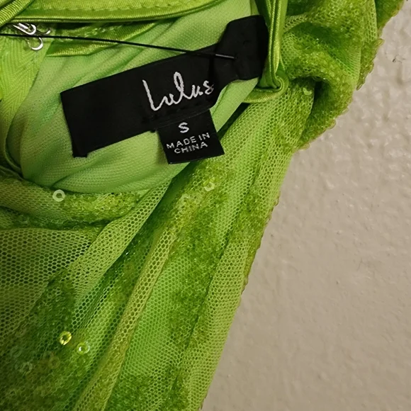 Lulus Limitless Glamour Lime Green Sequin Lace-Up Maxi Dress S Wedding Prom - Picture 12 of 12